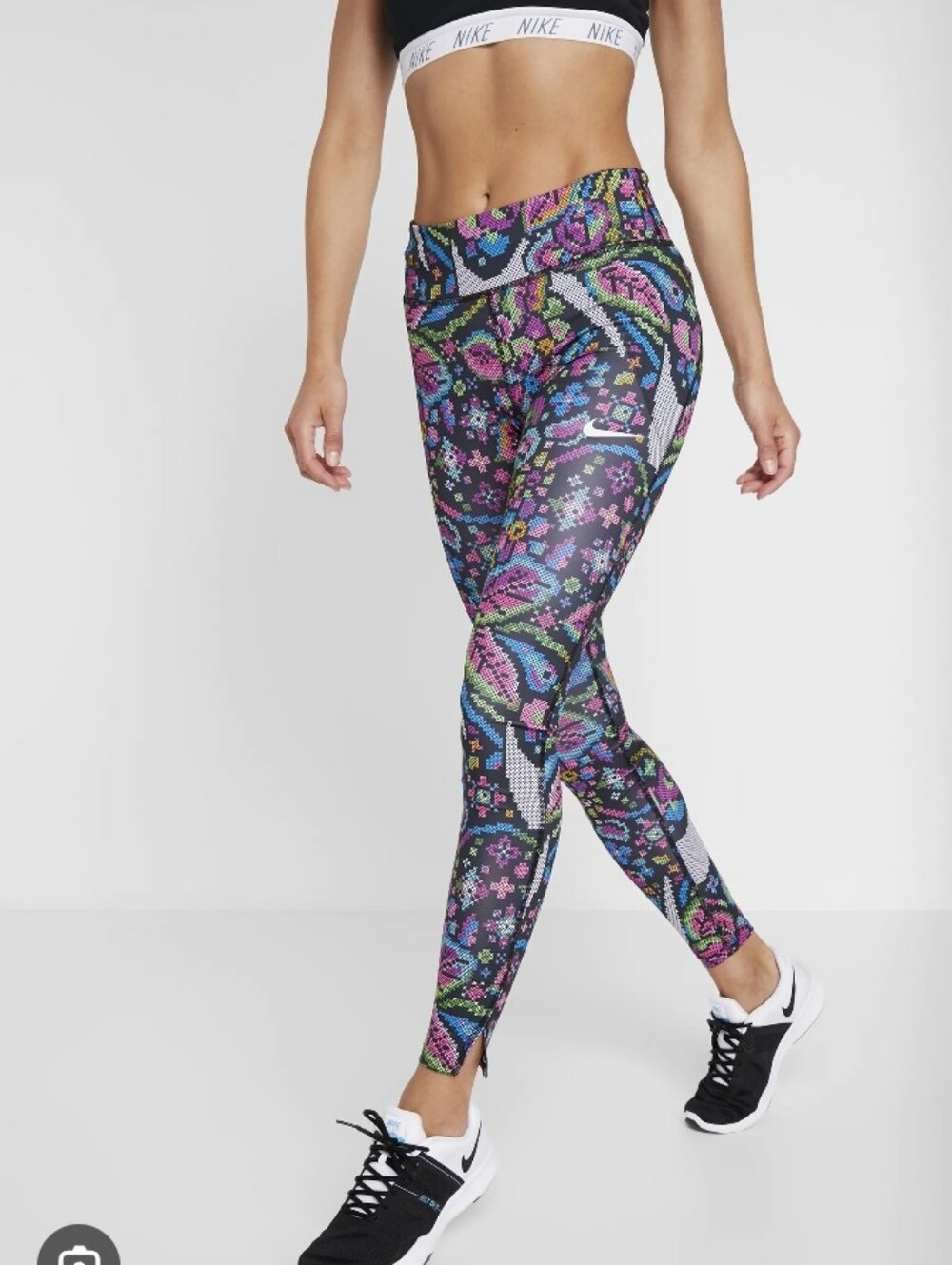 Nike Pixel Floral Leggings in Purple with Teal & Pink Accents